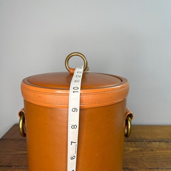 Vintage Kraftware Ice Bucket Brass Ring Handles Faux Leather Mid-Century Barware - Picture 10 of 12